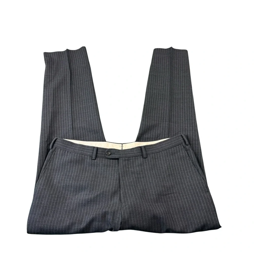 Suitsupply Gray Striped Sienna Wool Flat Front Dress Pants Trouser 38x32